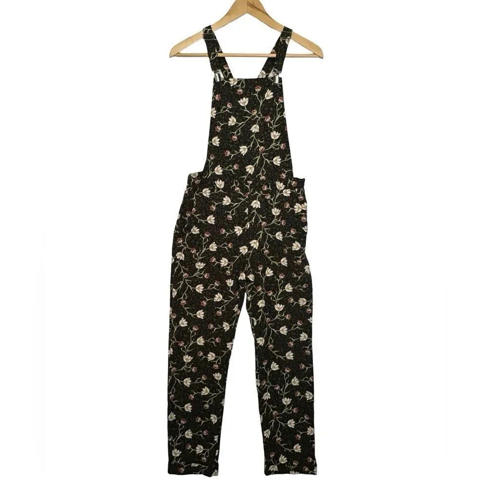 TOPSHOP Floral Dungarees Jumpsuit Black Size 4